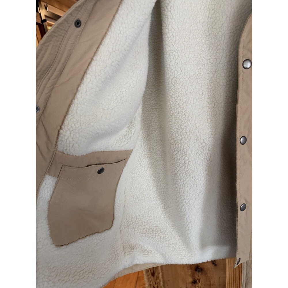 Men’s Abercrombie & Fitch Sherpa Lined Parka Size S Khaki Tan Attached Hood - Picture 6 of 9
